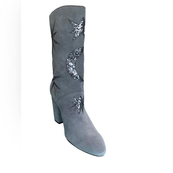 Avec Les Filles Nikita Mid Calf Gray Suede Women’s Boot Gunmetal Glitter Size 7 - Picture 10 of 11